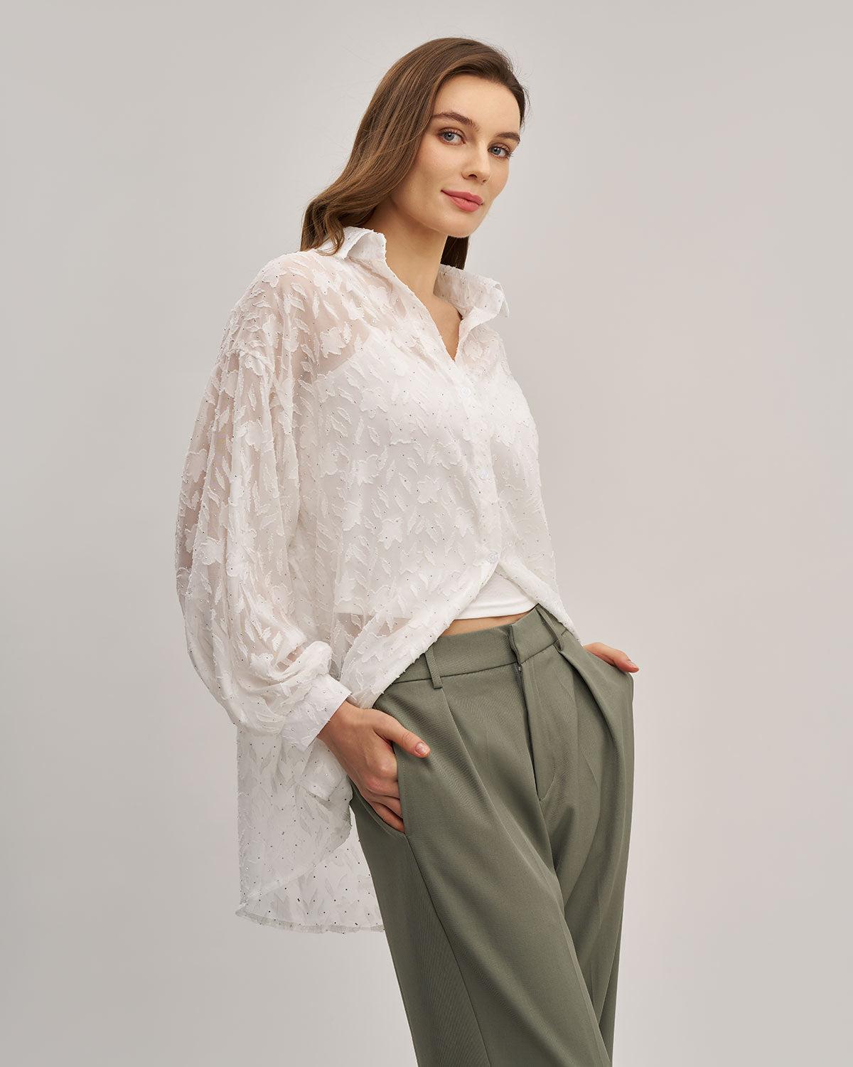 White Jacquard See Through Shirt Product Image