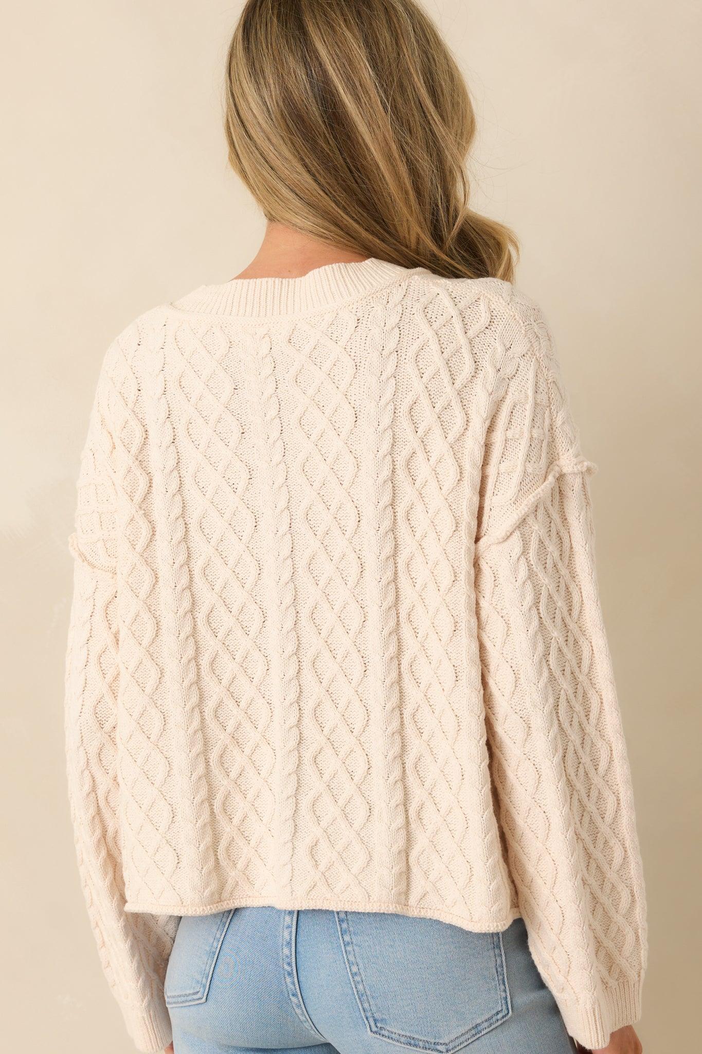 For Old Time’s Sake Ivory Cable Knit Button Up Cardigan Product Image