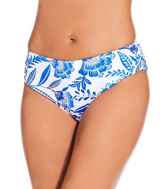 Gibson & Latimer Porcelain Side Shirred Mid Rise Swim Bottom Product Image