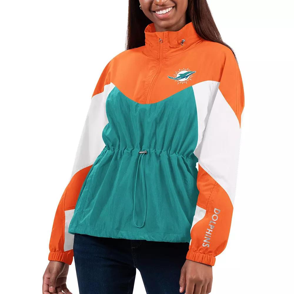 Women's G-III 4Her by Carl Banks Aqua/Orange Miami Dolphins Tie Breaker Lightweight Quarter-Zip Jacket, Size: XL, Turquoise A Product Image