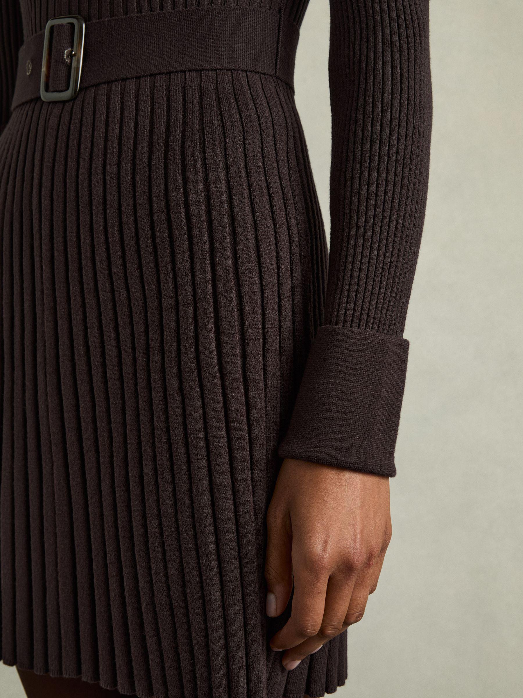 Roll-Neck Ribbed Mini Dress in Brown Product Image