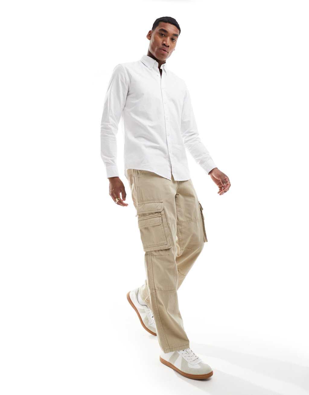 BOSS Orange rickert oxford long sleeve shirt in white Product Image