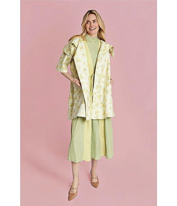 Buru Oversized Point Collar 3/4 Sleeve Side Pocket Floral Car Coat Product Image