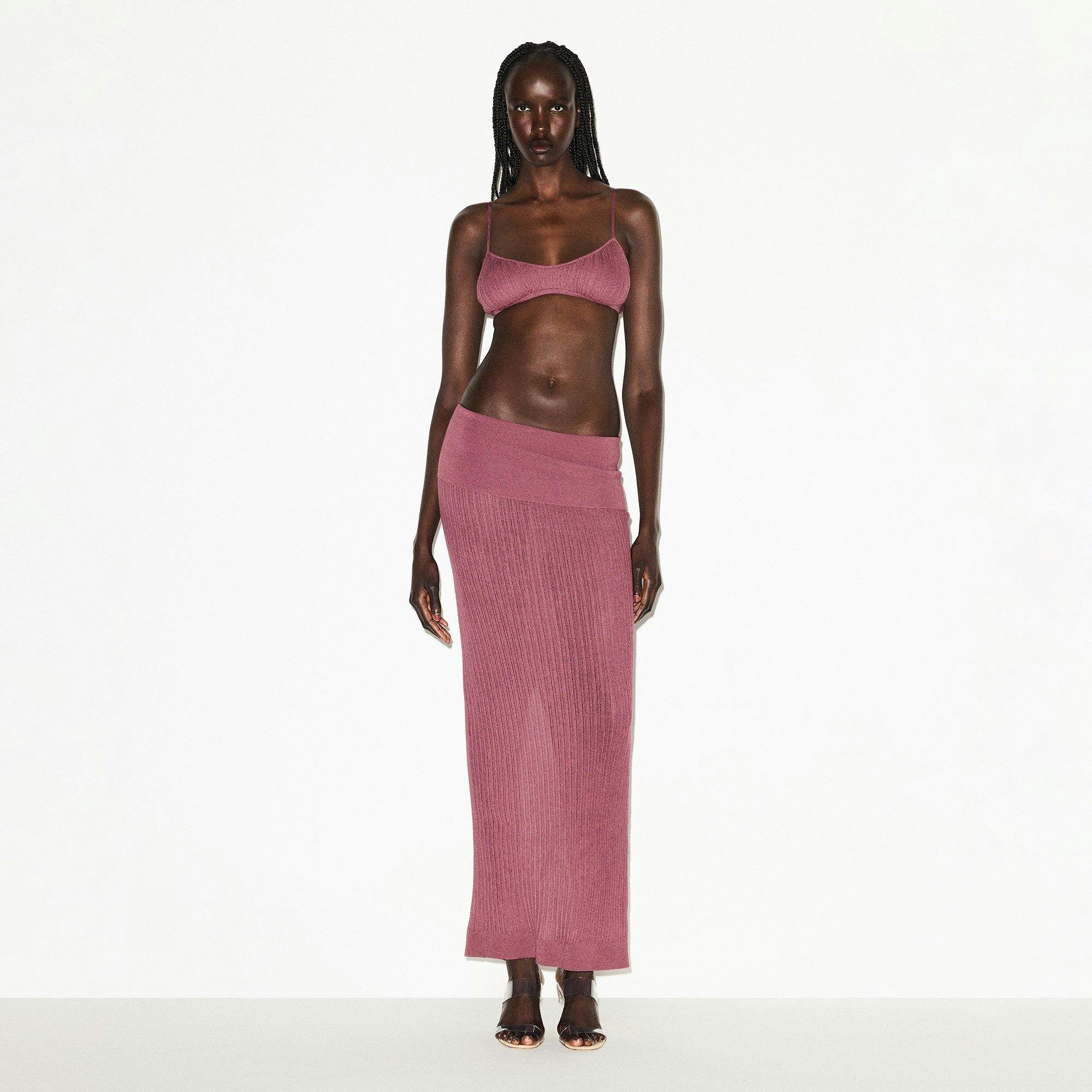 SHEER KNIT LONG SLEEVE HENLEY | BEET Product Image