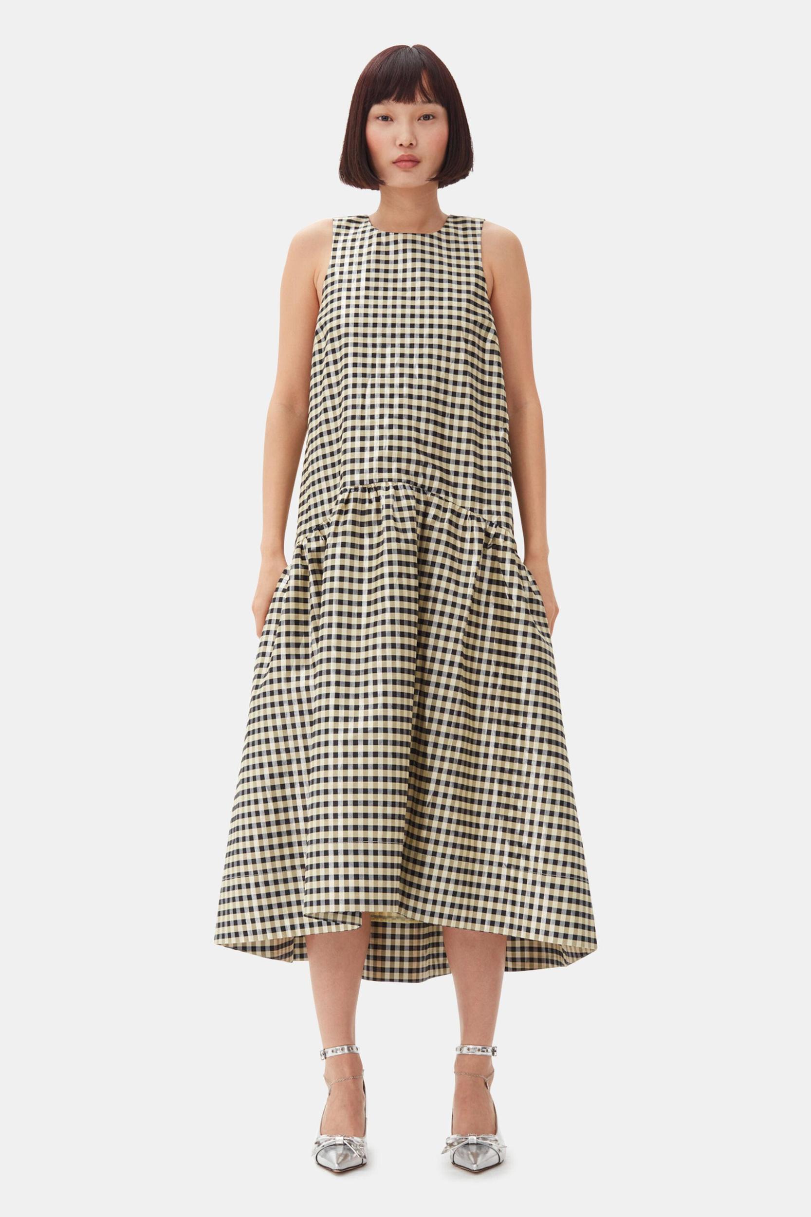Shiny Check Jacquard Midi Dress Product Image