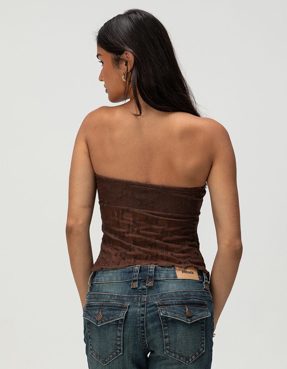 FULL TILT Textured Cinch Womens Tube Top - BROWN Product Image