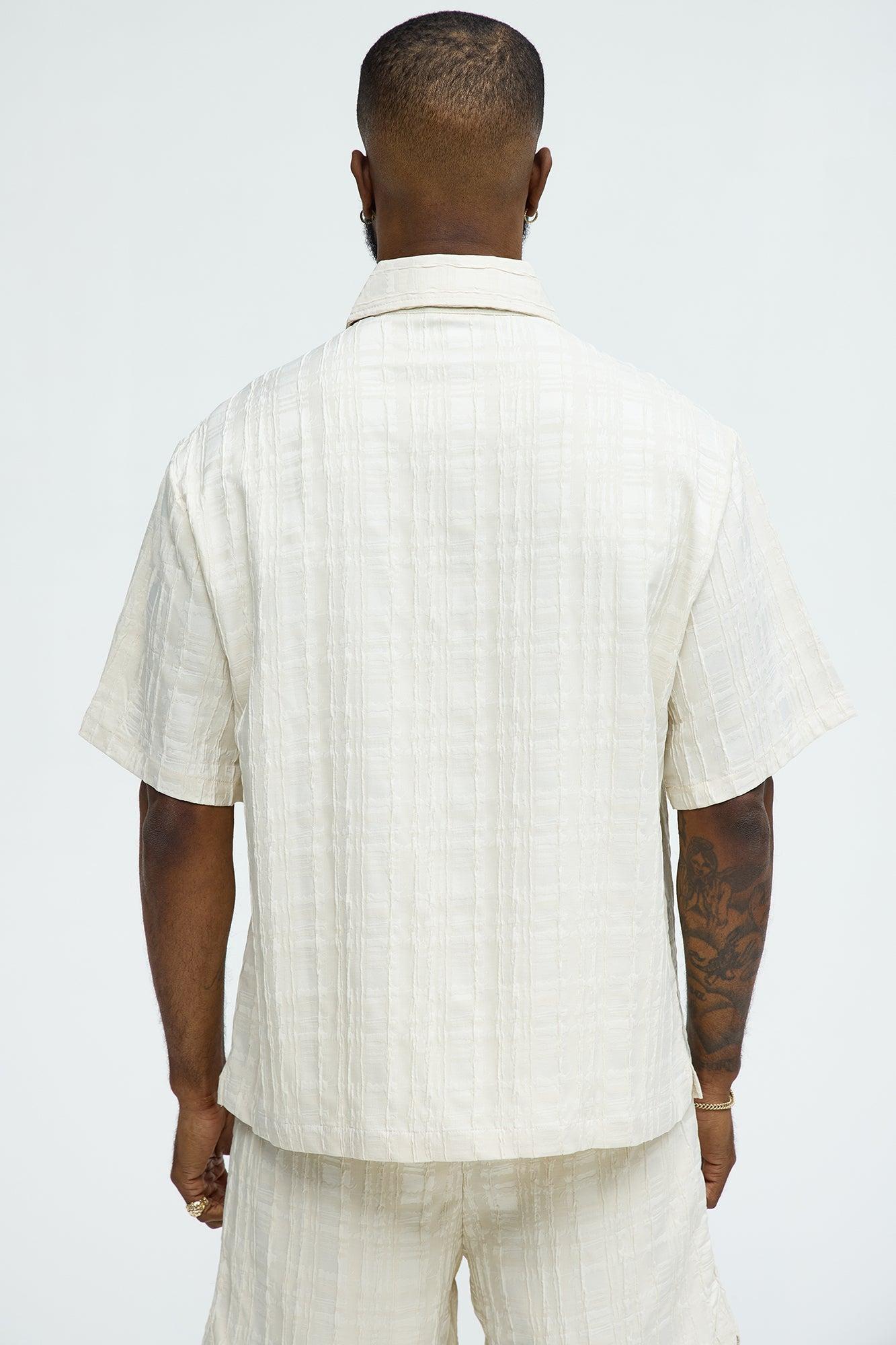 Plaid Crinkle Closed Collar Shirt - Off White Product Image