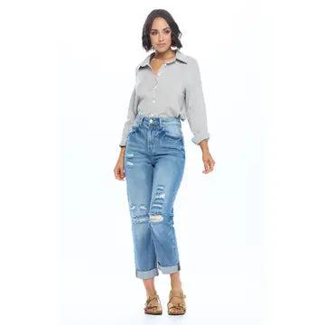 High Rise Ripped Boyfriend Jeans Product Image