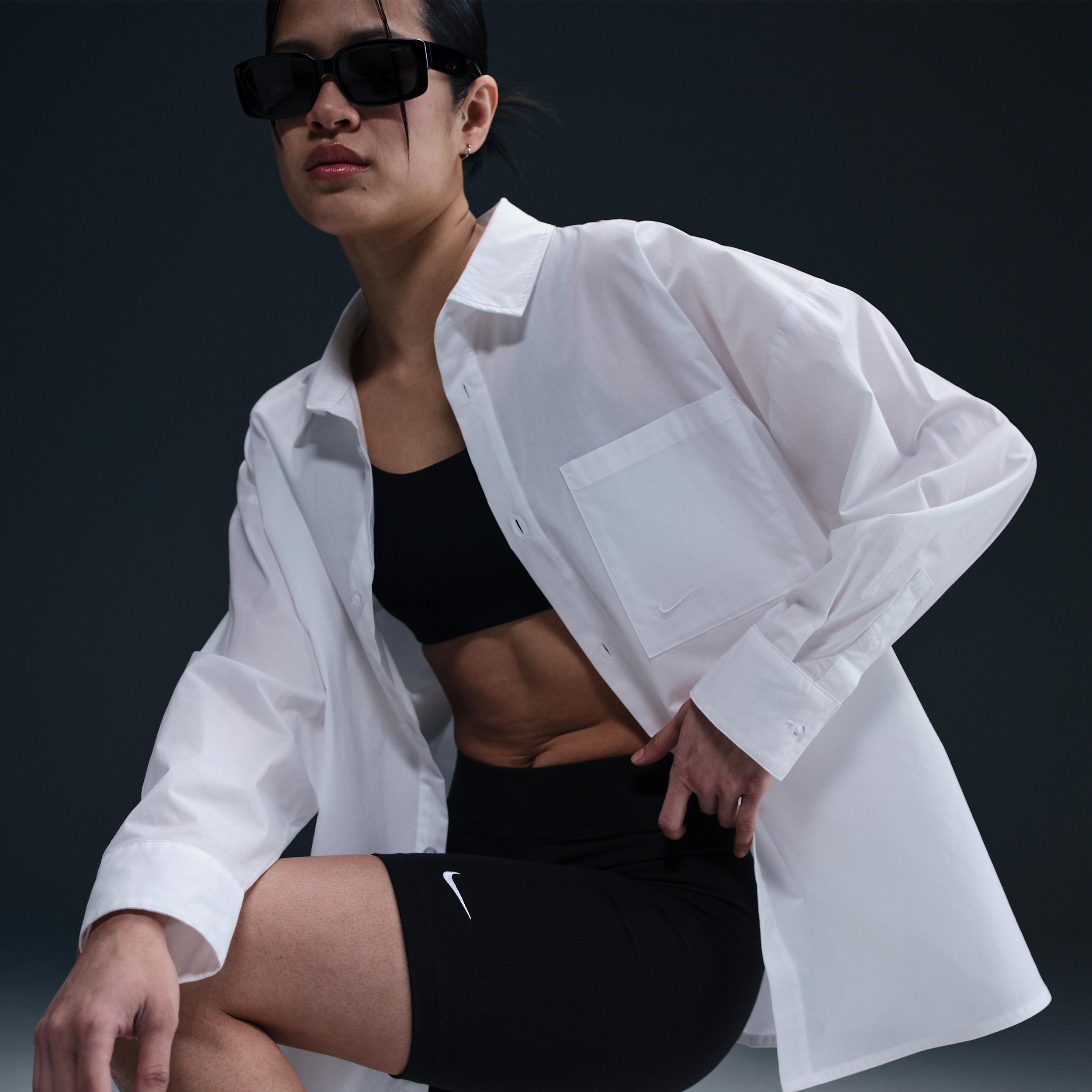 Womens Nike Sportswear Chill Poplin Loose Long-Sleeve Button-Up Top | HJ0715-100 Product Image