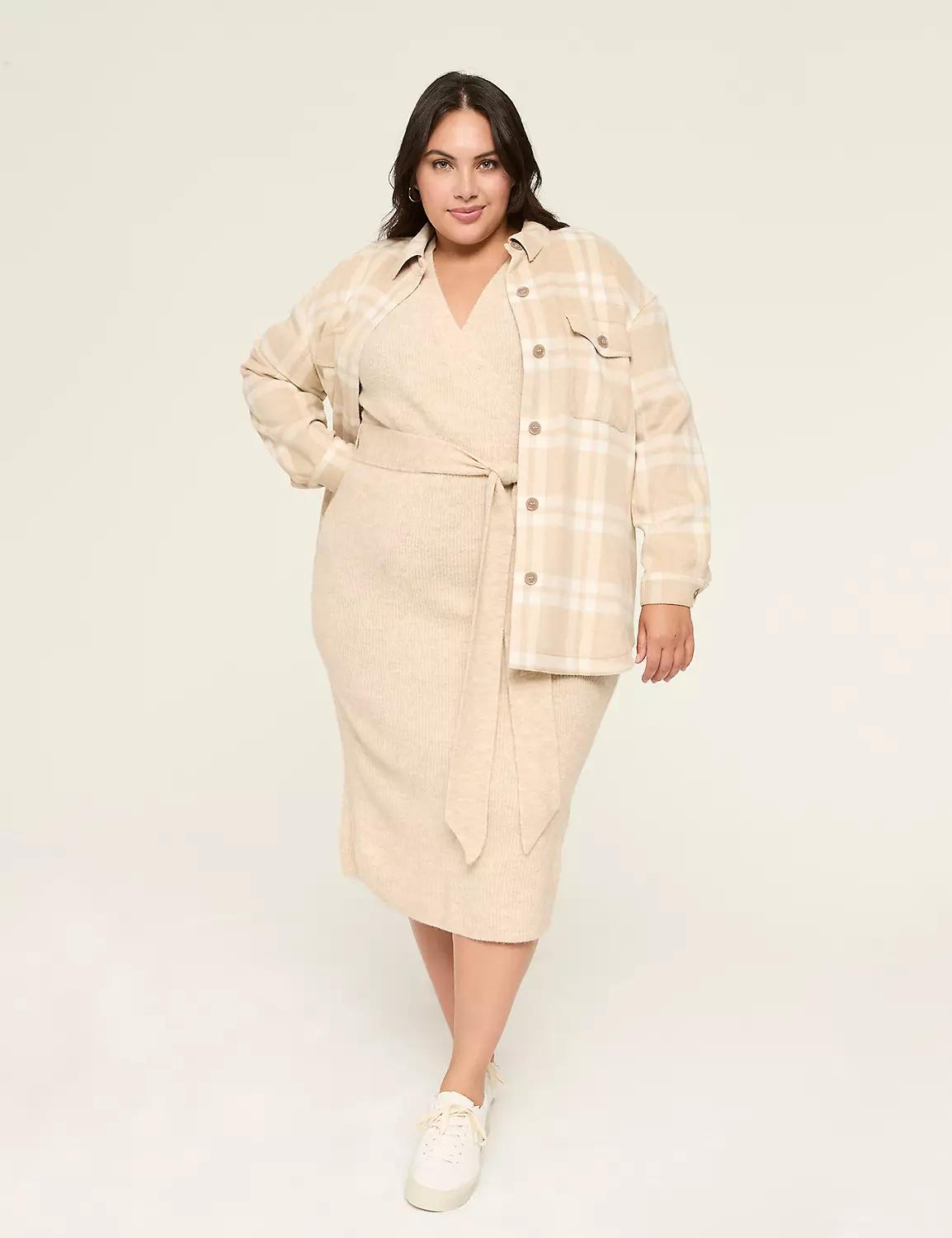 Faux-Wrap Sweater Midi Dress Product Image