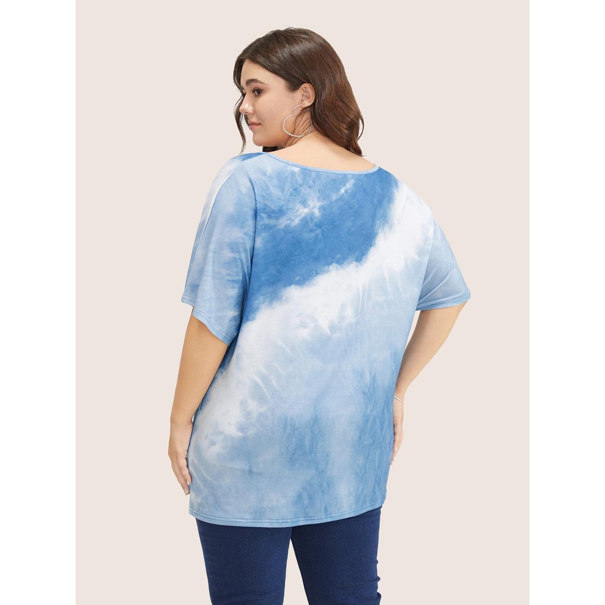 Plus Size Tie Dye Drop Shoulder V Neck T-shirt Stone Women Resort Tie Dye V-neck Vacation T-shirts BloomChic 10/M Product Image