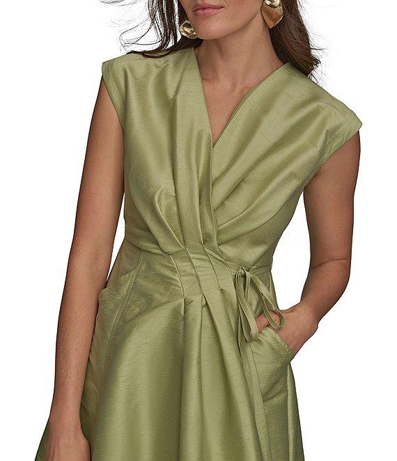 Donna Karan Cap Sleeve V-Neck Organza Wrap Dress Product Image