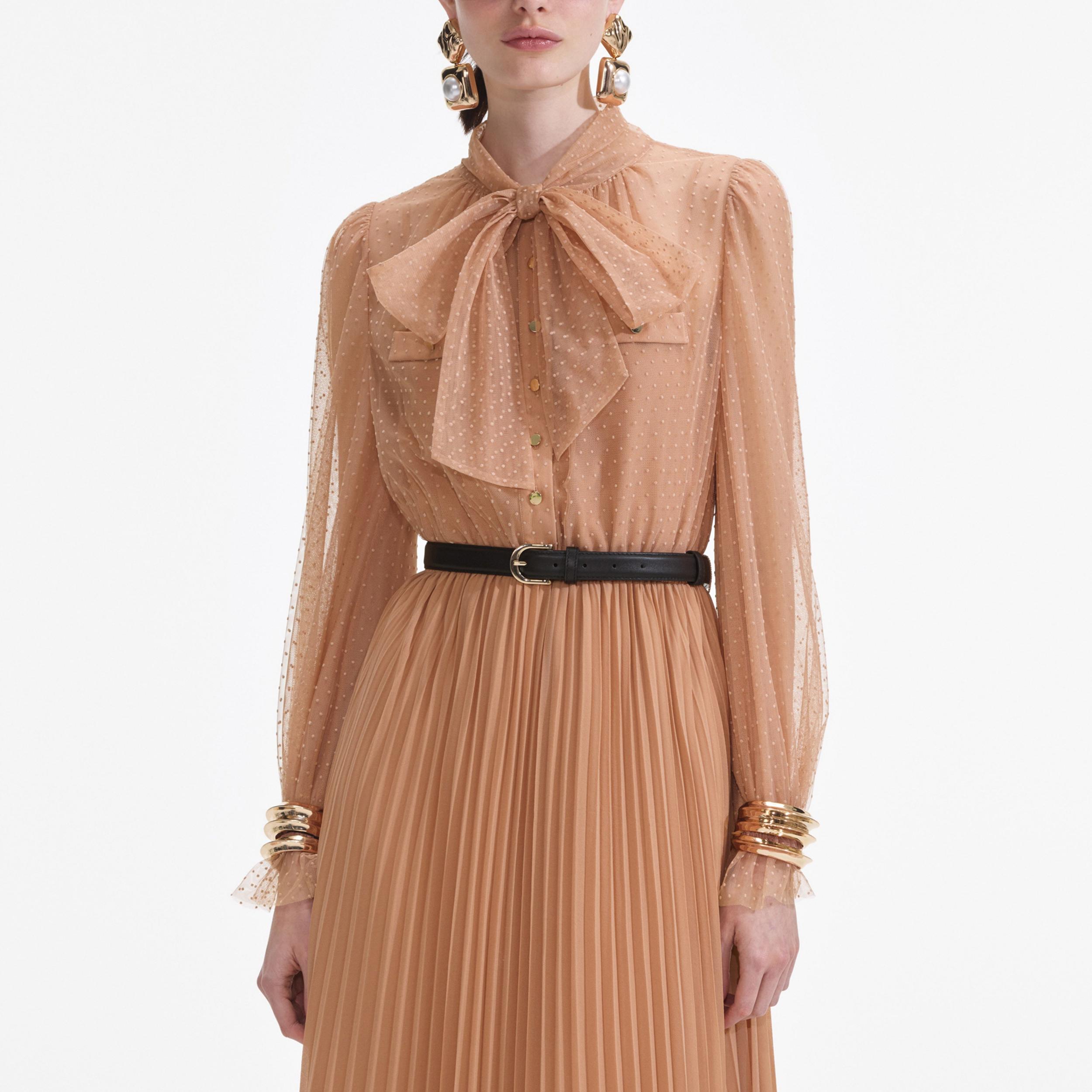 Tan Dot Mesh Maxi Dress Product Image