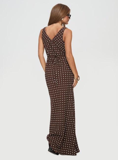 Nellie Maxi Dress Brown Polka Dot Product Image
