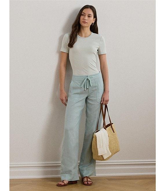 Lauren Ralph Lauren Flat Front Mid Rise Drawcord Waist Pants Product Image