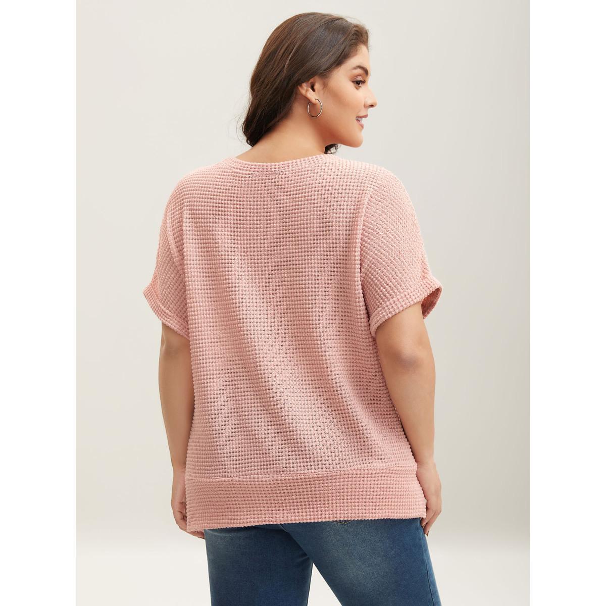 Plus Size Stretchy Hem Twist Textured Plain T-Shirt Nudepink Women Leisure Twist Round Neck Casual T-shirts BloomChic 18-20/2X Product Image