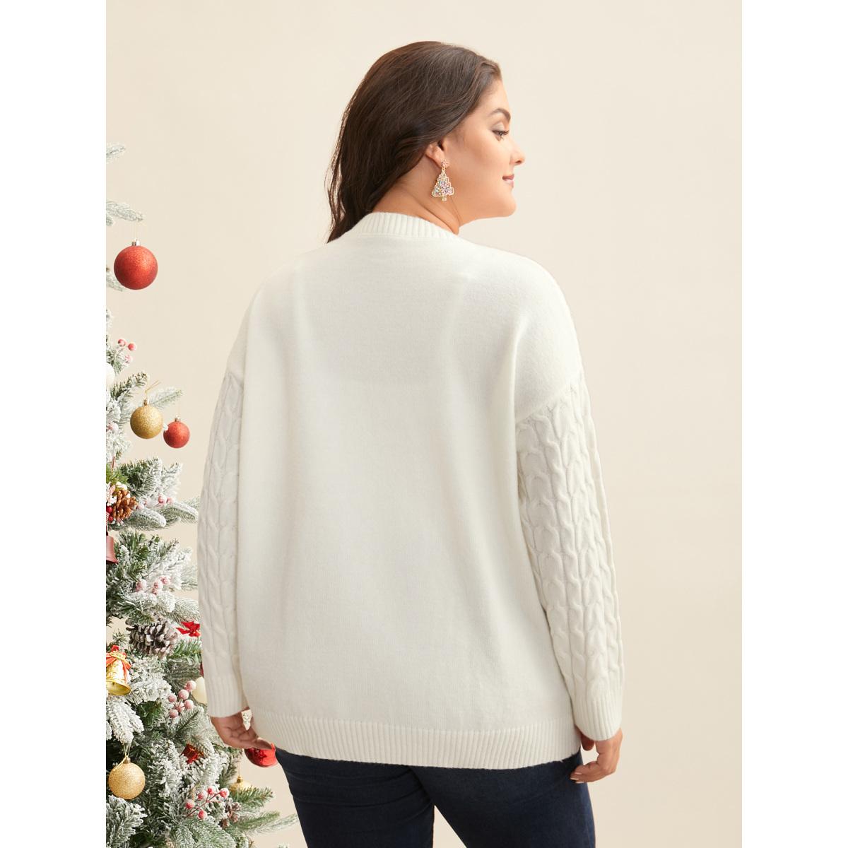 Plus Size Supersoft Essentials Holiday Cable Knit Pullover Ivory Women Casual Loose Long Sleeve Round Neck Everyday Pullovers BloomChic 22-24/3X Product Image
