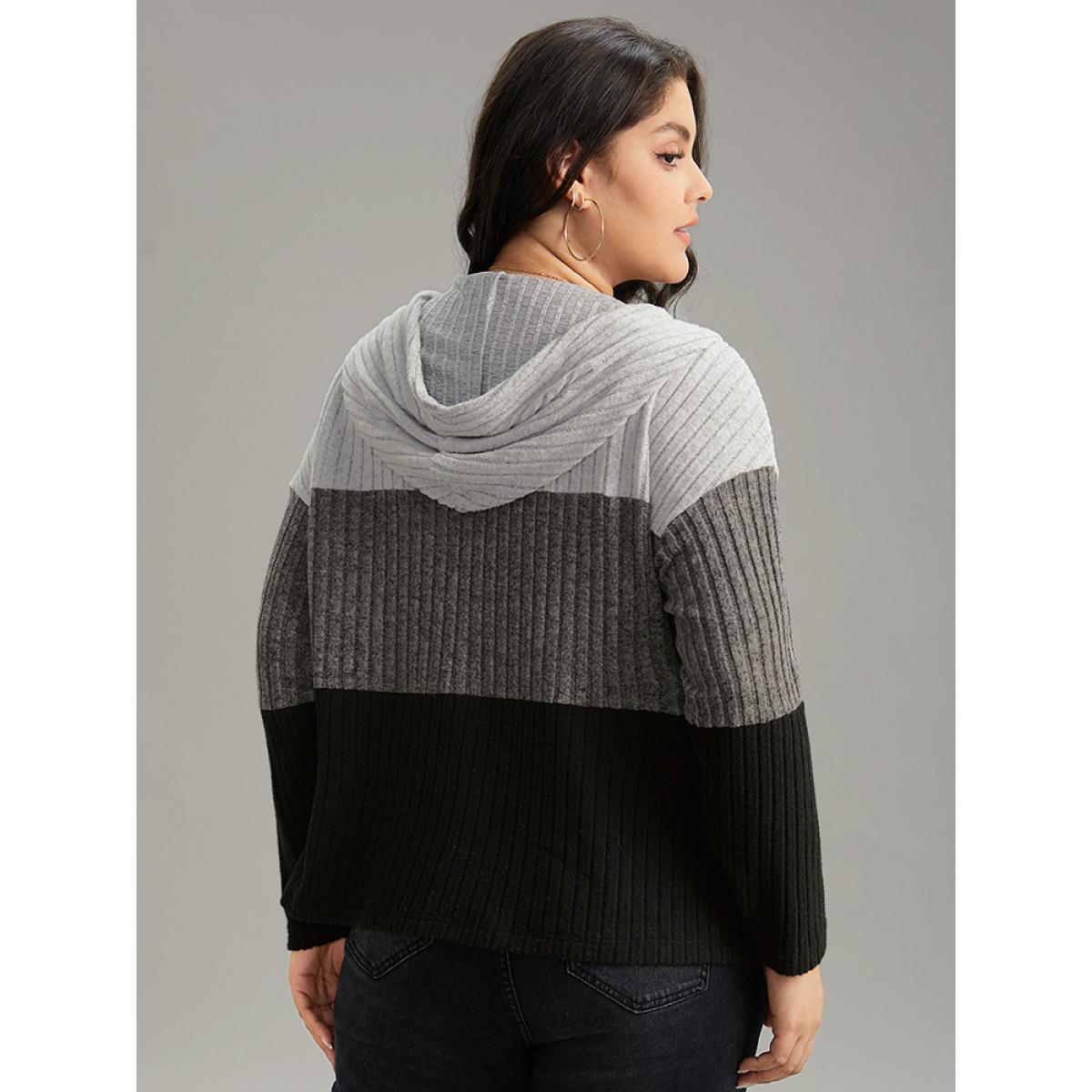 Plus Size Colorblock Contrast O Ring Zipper Jacket Women Gray Contrast Dailywear Jackets BloomChic 12/L Product Image