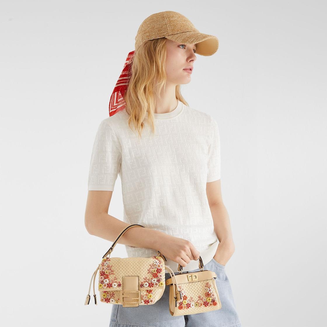 Mamma Baguette SmallWoven mini-bag with Sea Garden Flowers embroideries Product Image