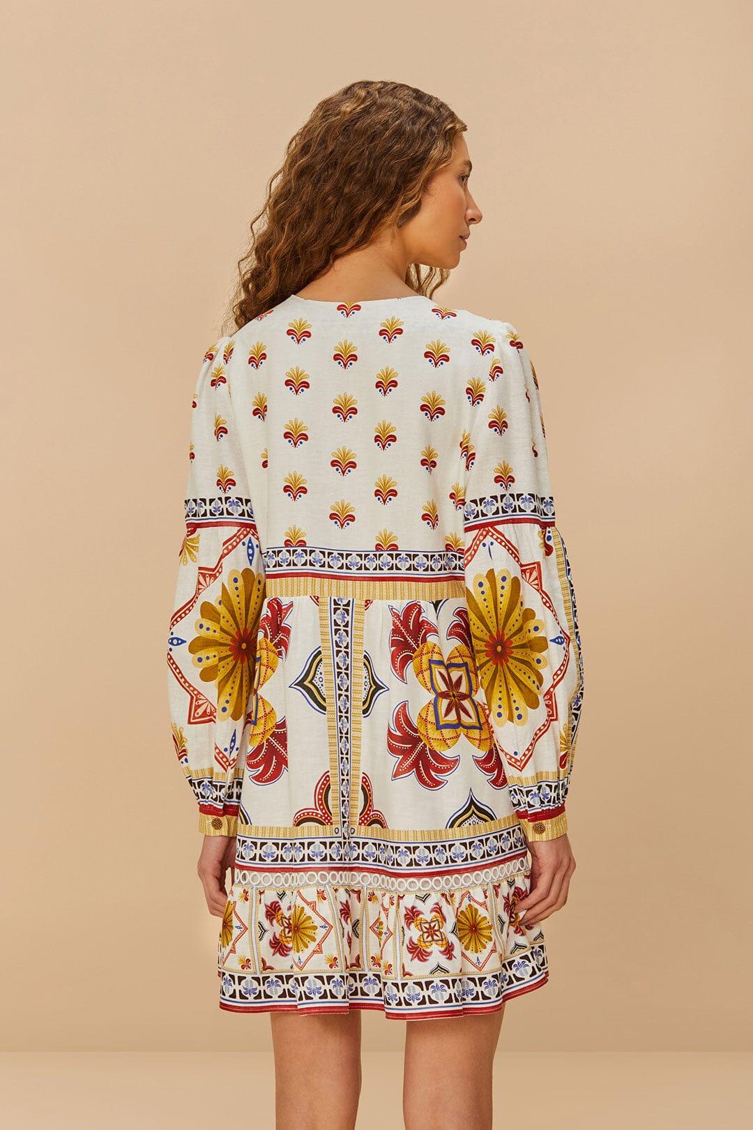 Off-White Marys Tiles LENZING™ ECOVERO™ Euroflax™ Mini Dress Product Image