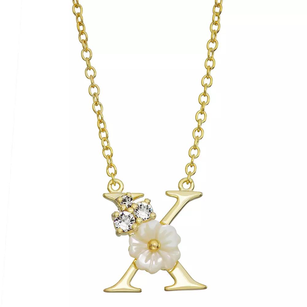 Brilliance Mother-of-Pearl Flower Initial Pendant Necklace, Womens Gold Tone X Product Image