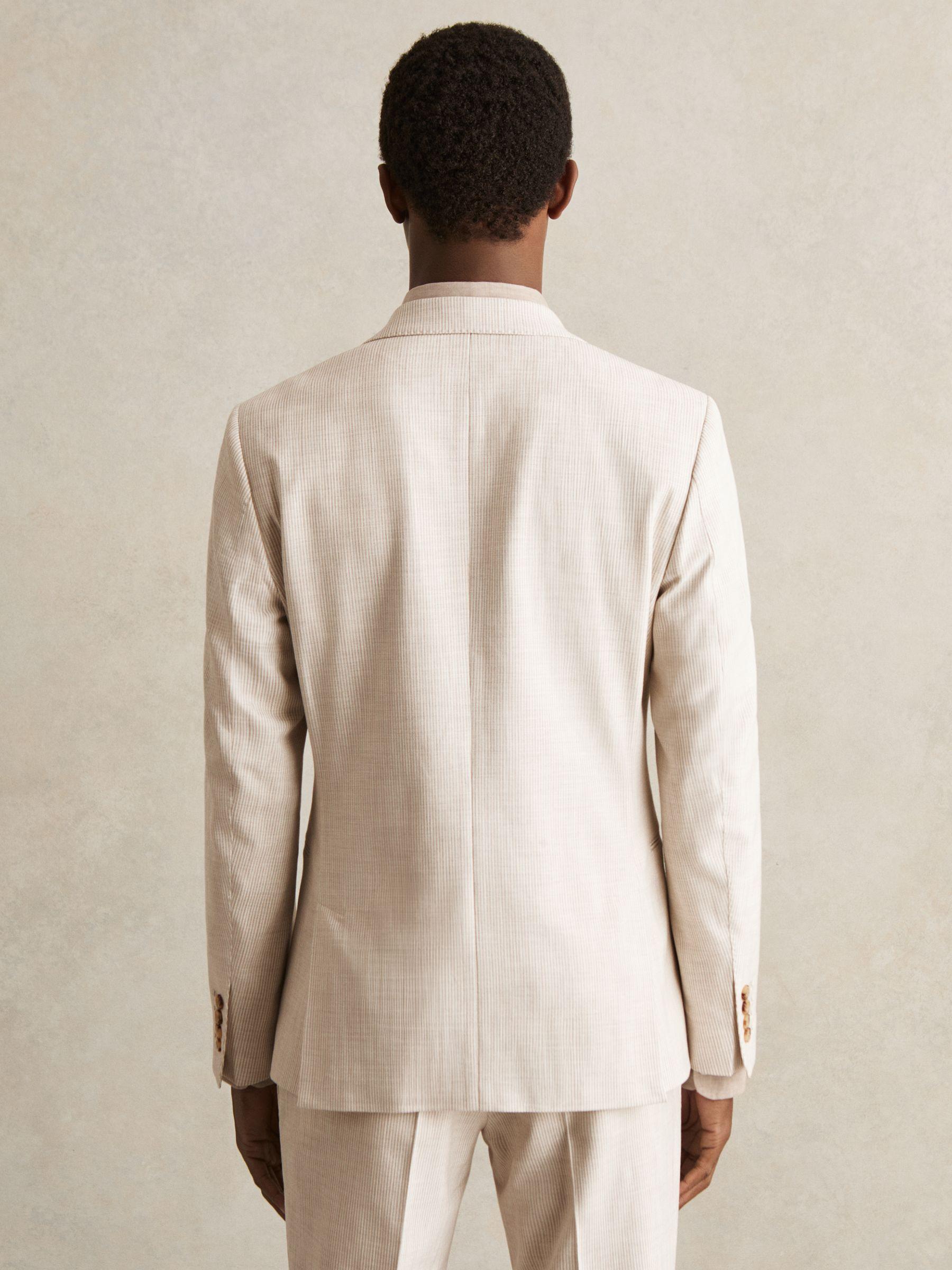 Slim Fit Single Breasted Pinstripe Suit Blazer in Oatmeal/White Product Image