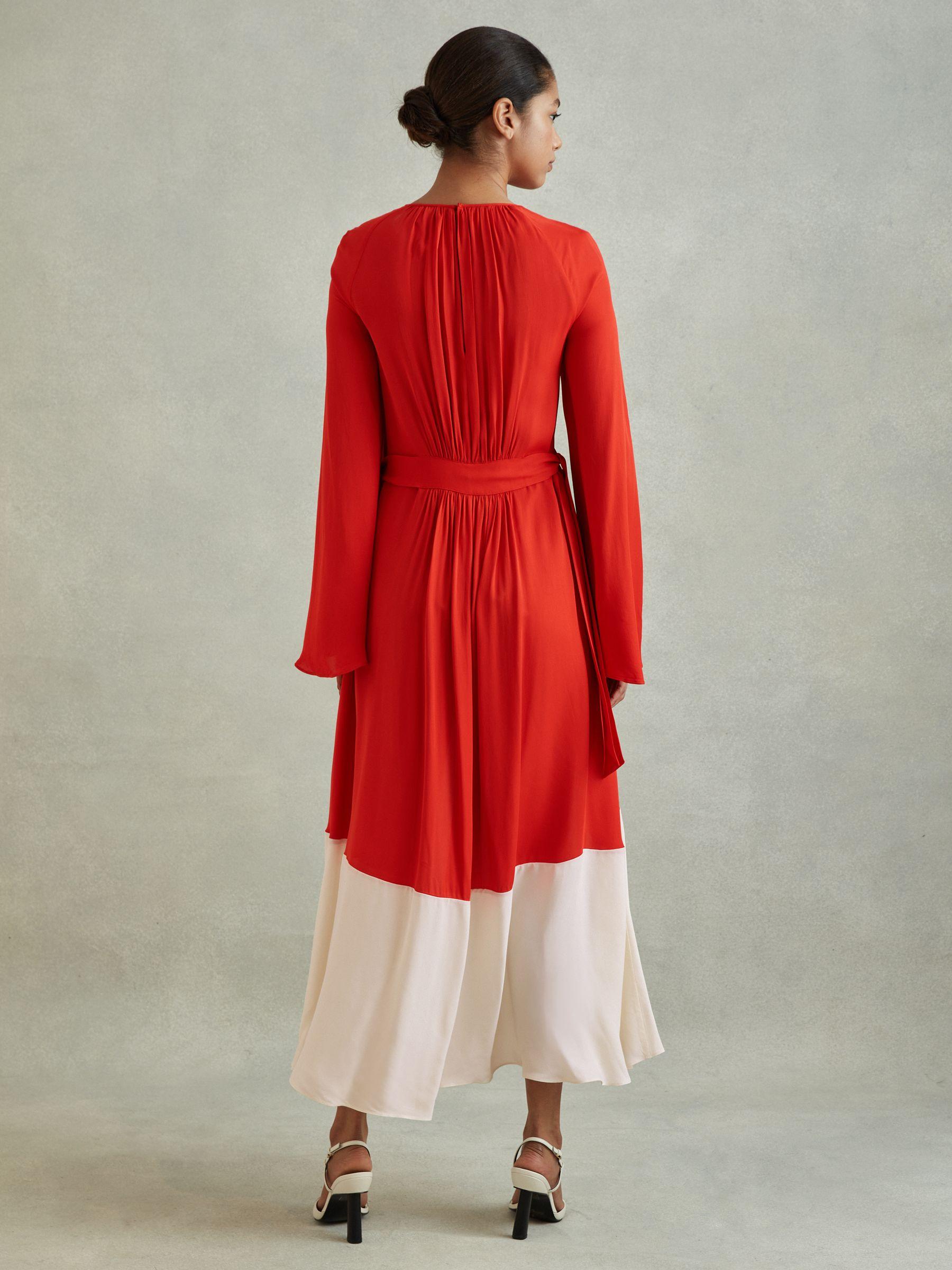 Colourblock Fit-and-Flare Midi Dress in Red/Cream Product Image
