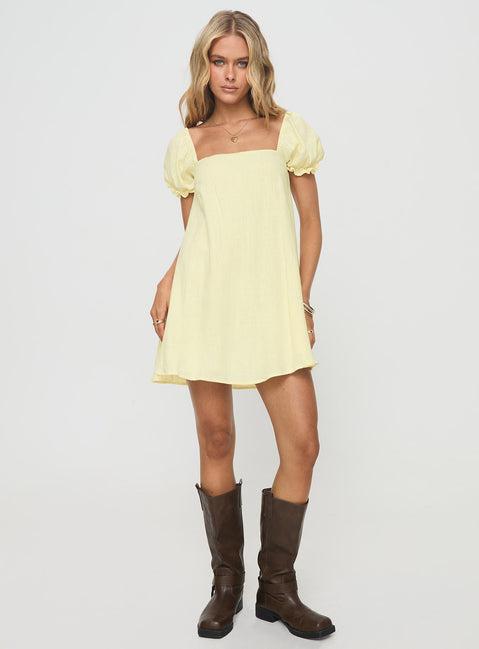 Beyond Linen Blend Mini Dress Yellow Product Image