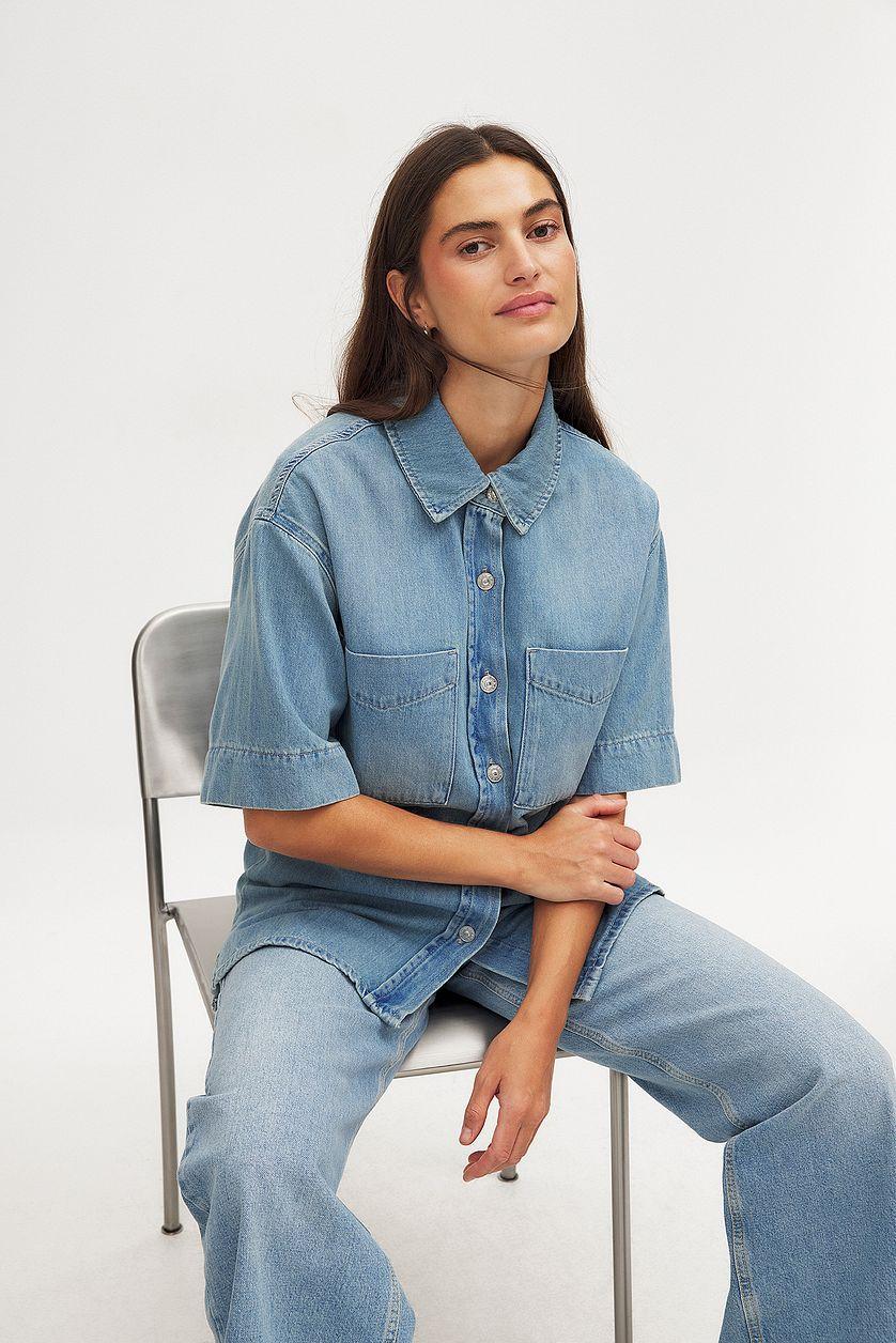 Short Sleeve Denim Shirt Product Image