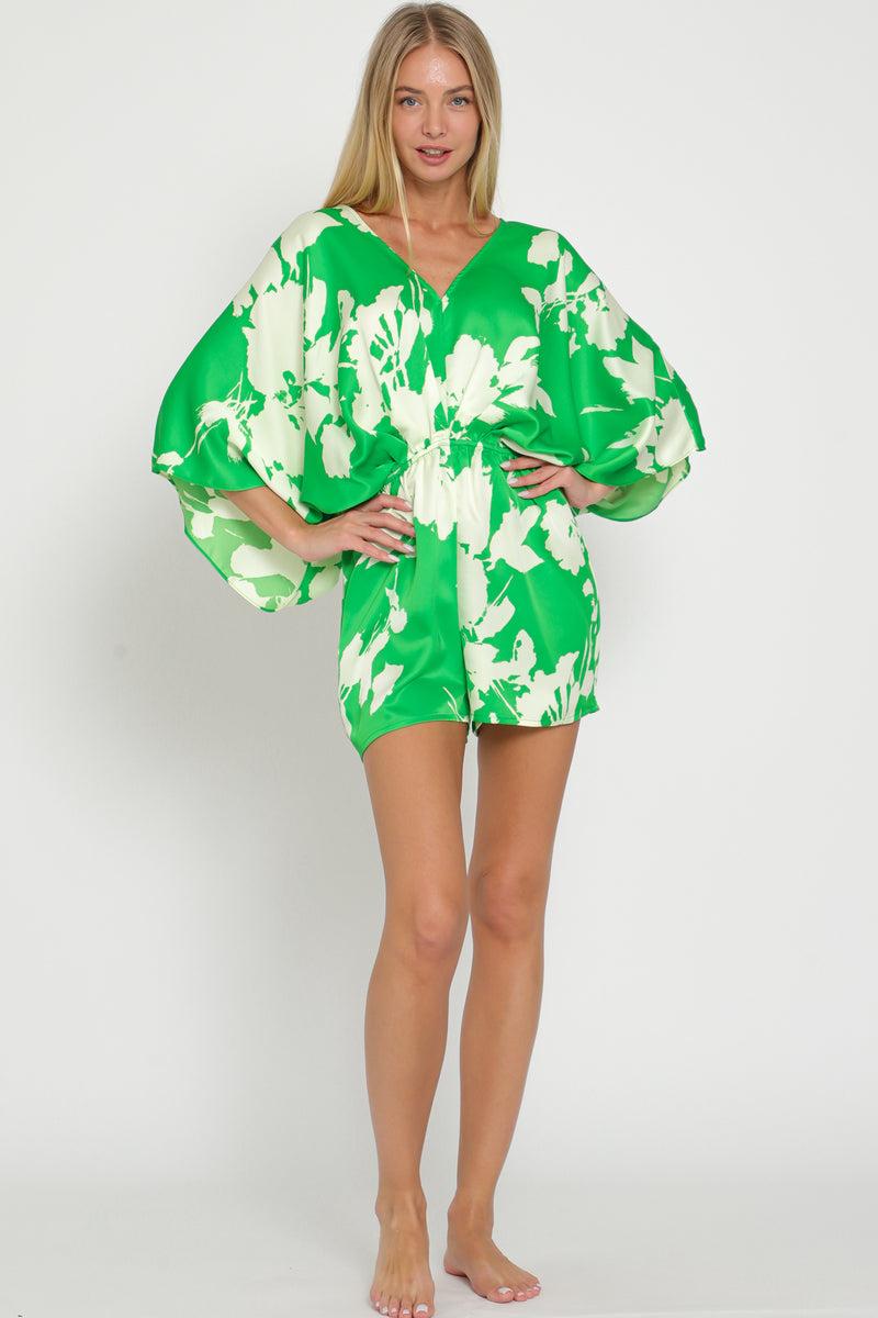 Kimono sleeve tie back neck elastic waisted ROMPER Product Image