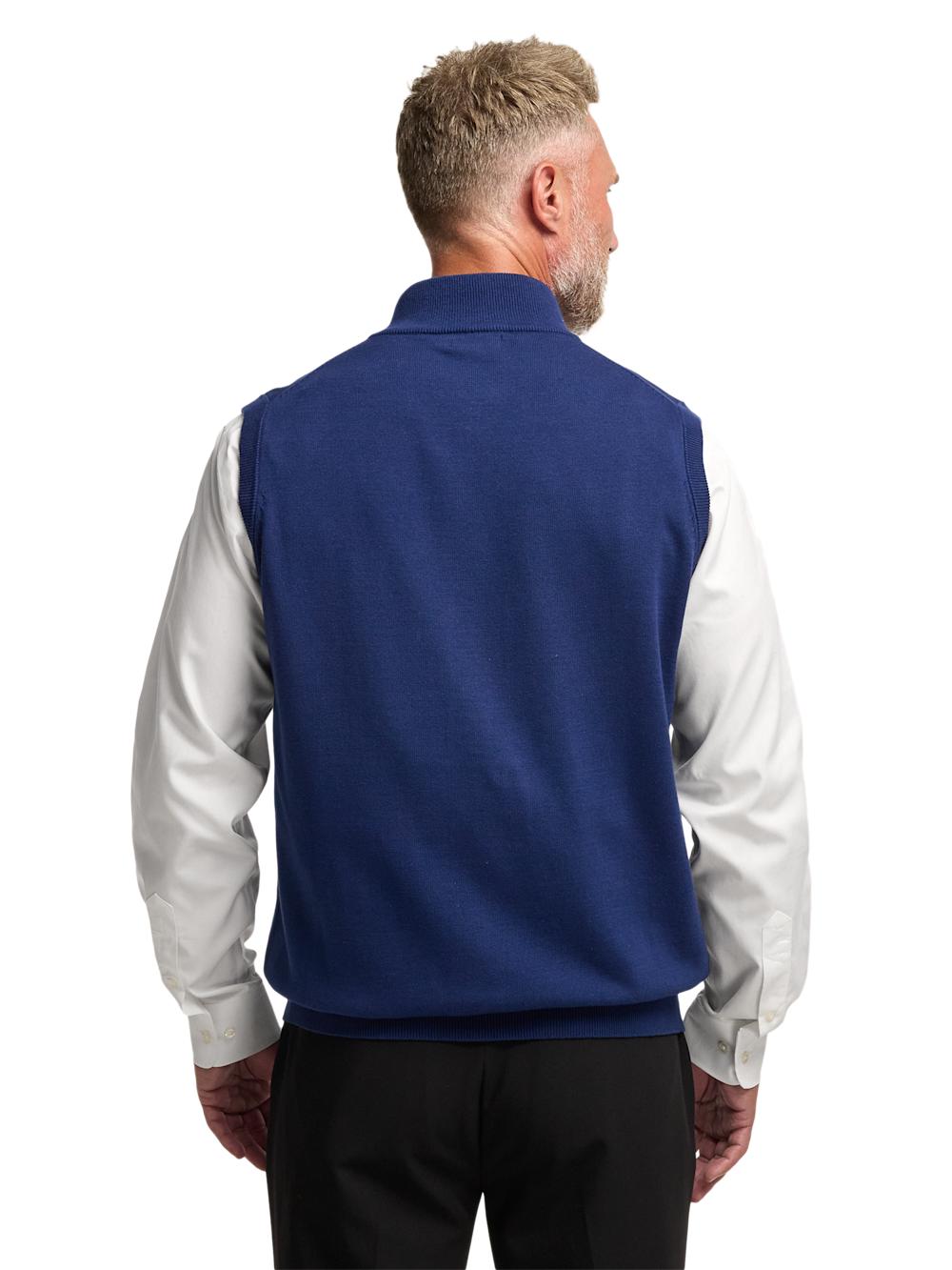 Cotton Full Zip Mock Neck Vest - Blue Product Image