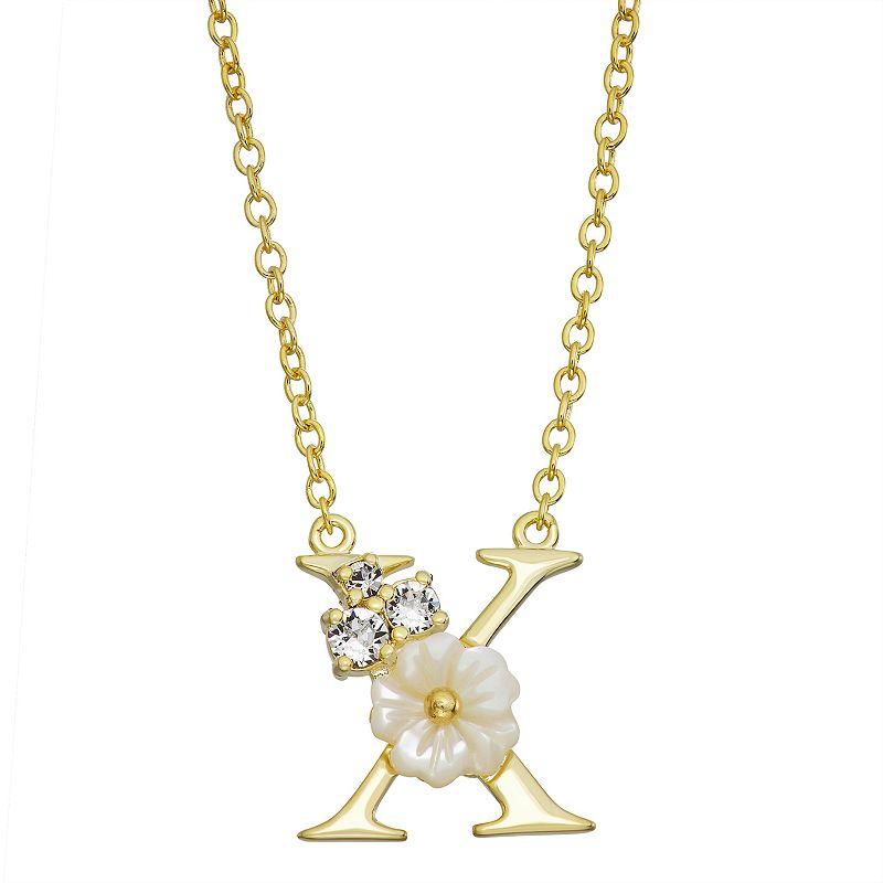 Brilliance Mother-of-Pearl Flower Initial Pendant Necklace, Womens Gold Tone X Product Image
