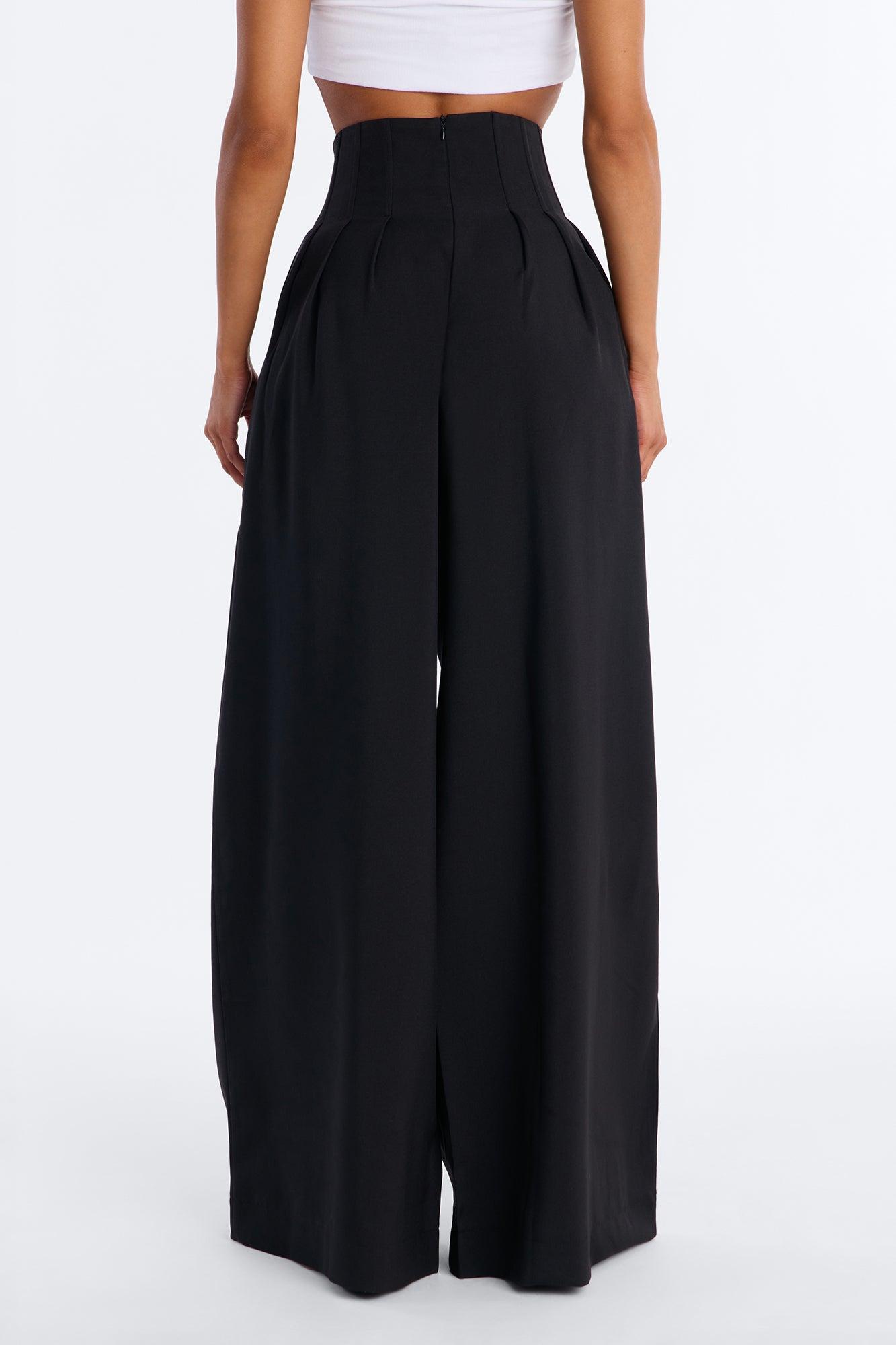 Talia High Rise Corset Waist Wide Leg Pant 33″ - Black Female Product Image