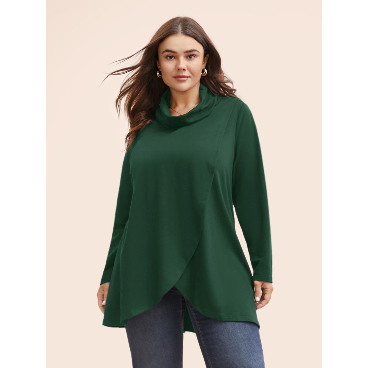 Plus Size Supersoft Plain Wrap Hem Turtleneck Sweatshirt Women Gray Leisure Wrap Turtleneck Casual Sweatshirts BloomChic 30/6X Product Image