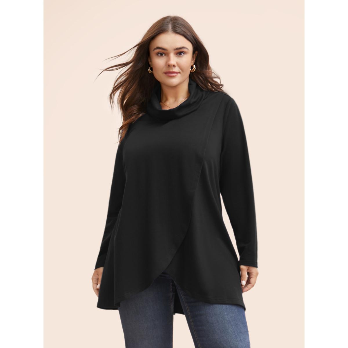 Plus Size Supersoft Plain Wrap Hem Turtleneck Sweatshirt Women Gray Leisure Wrap Turtleneck Casual Sweatshirts BloomChic 30/6X Product Image