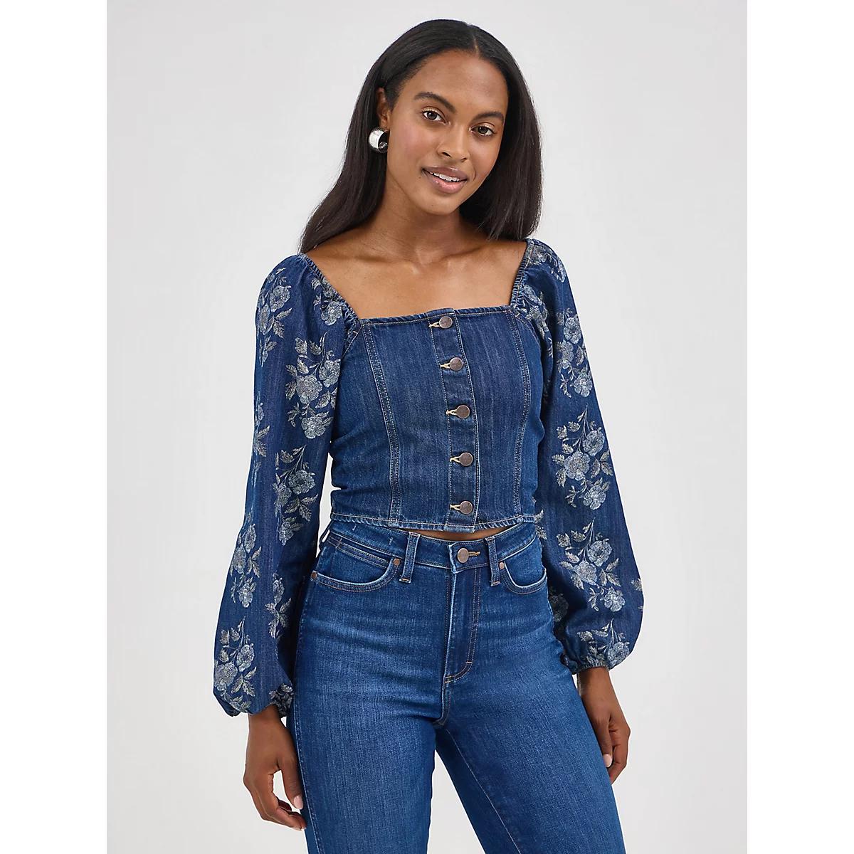 Women's Wrangler Denim Cropped Blouse in Dark Denim Product Image