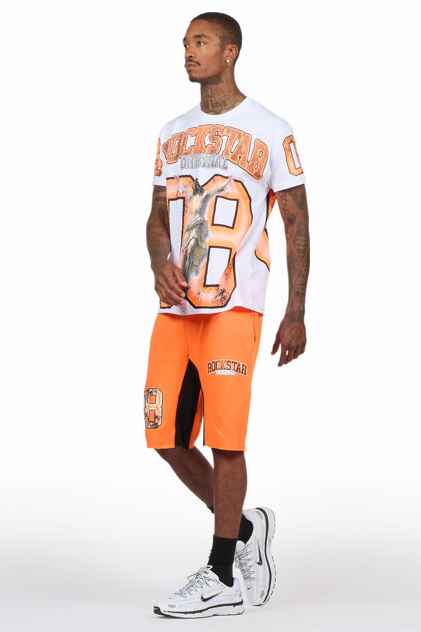 Fields White/Orange Raw Edge T-Shirt Short Set Male Product Image