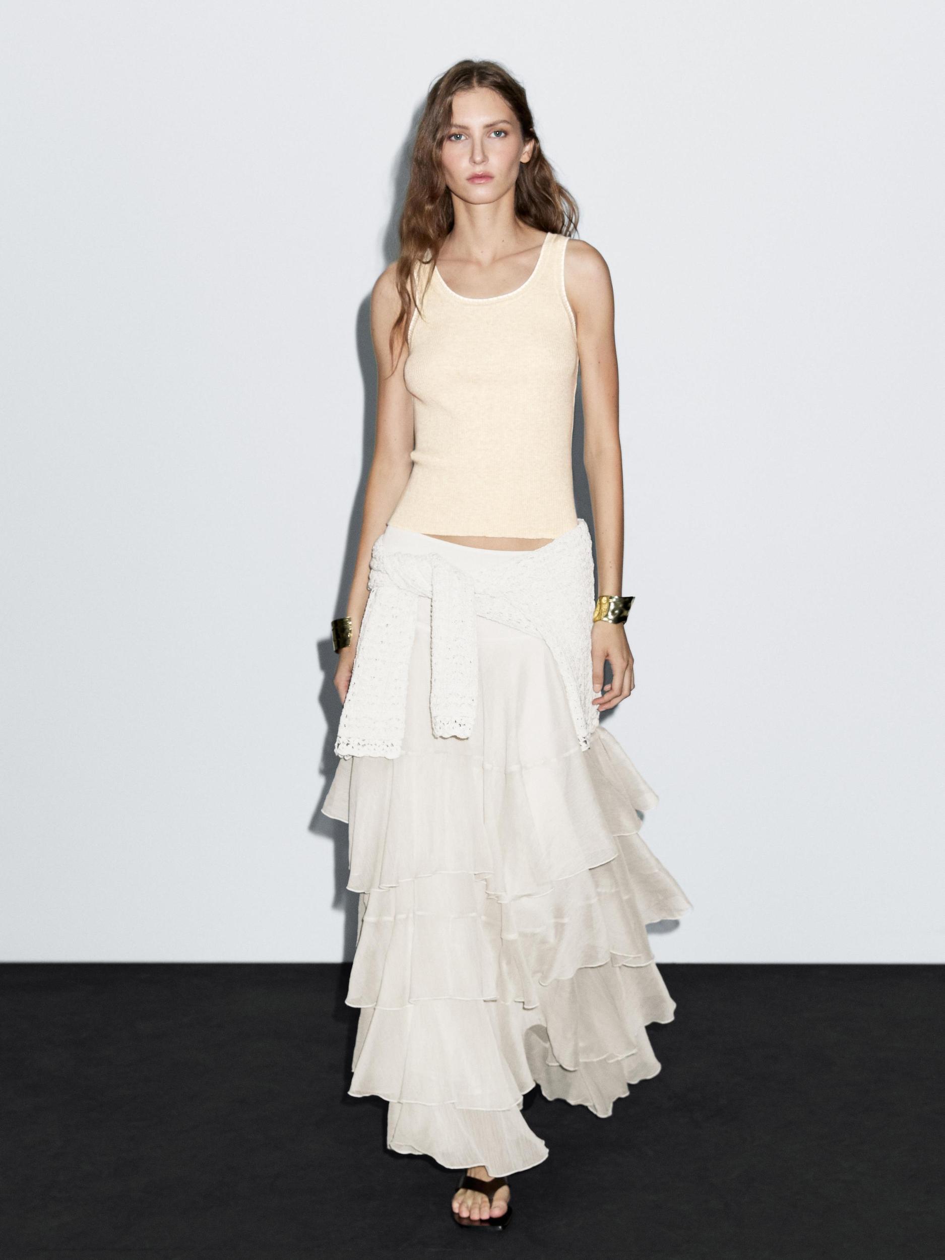 Long ruffled skirt with sash Product Image