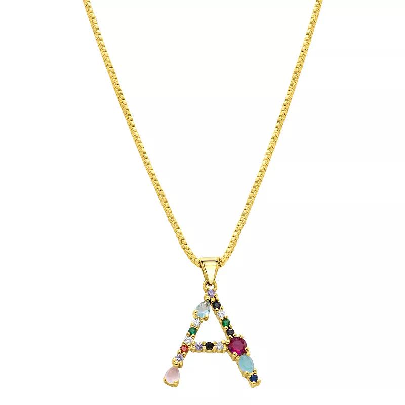 Adornia Gold Tone Multi Color Cubic Zirconia Initial Necklace, Women's,  Product Image