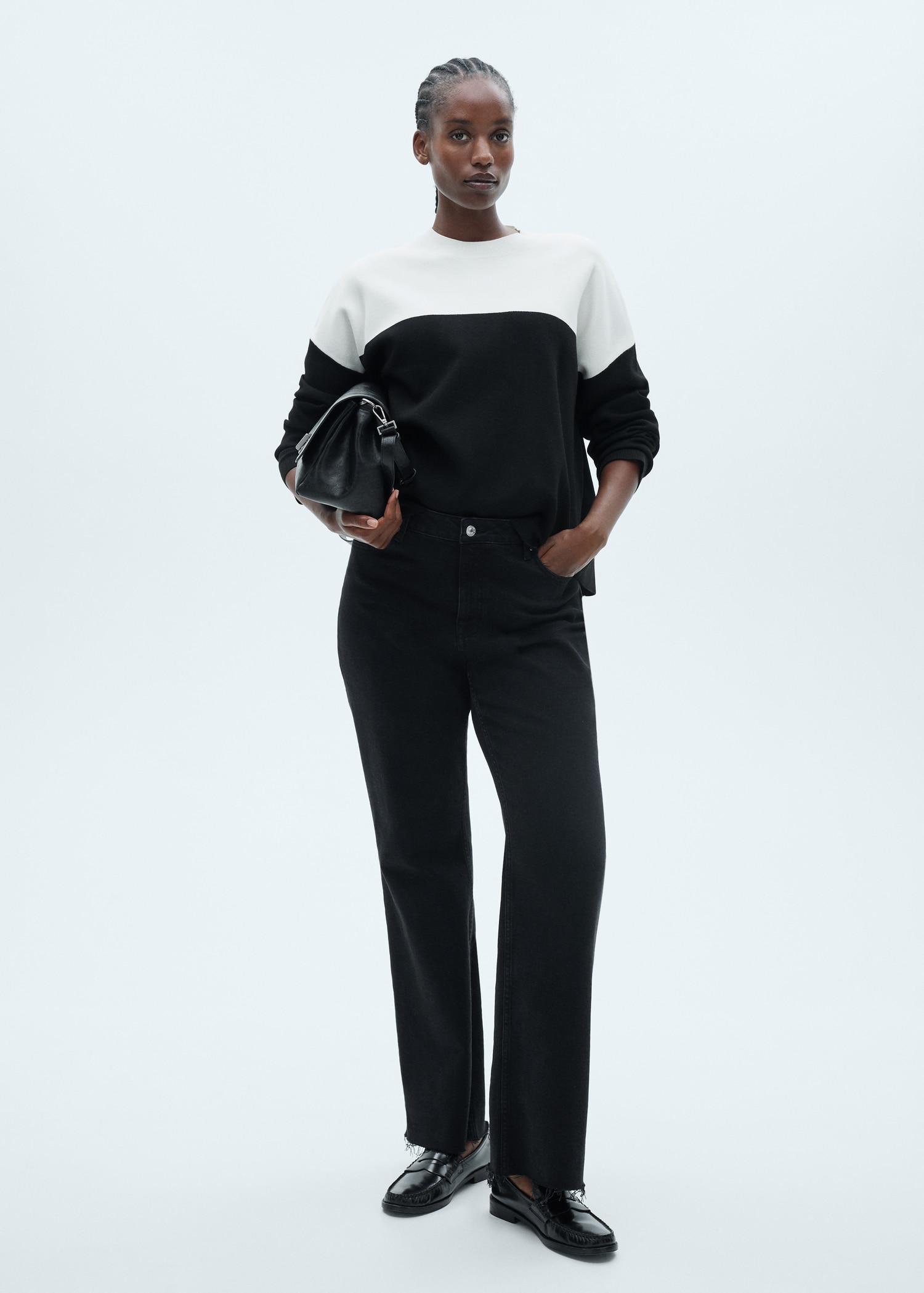 Two-tone sweater with perkins neck - Women | MANGO USA Product Image