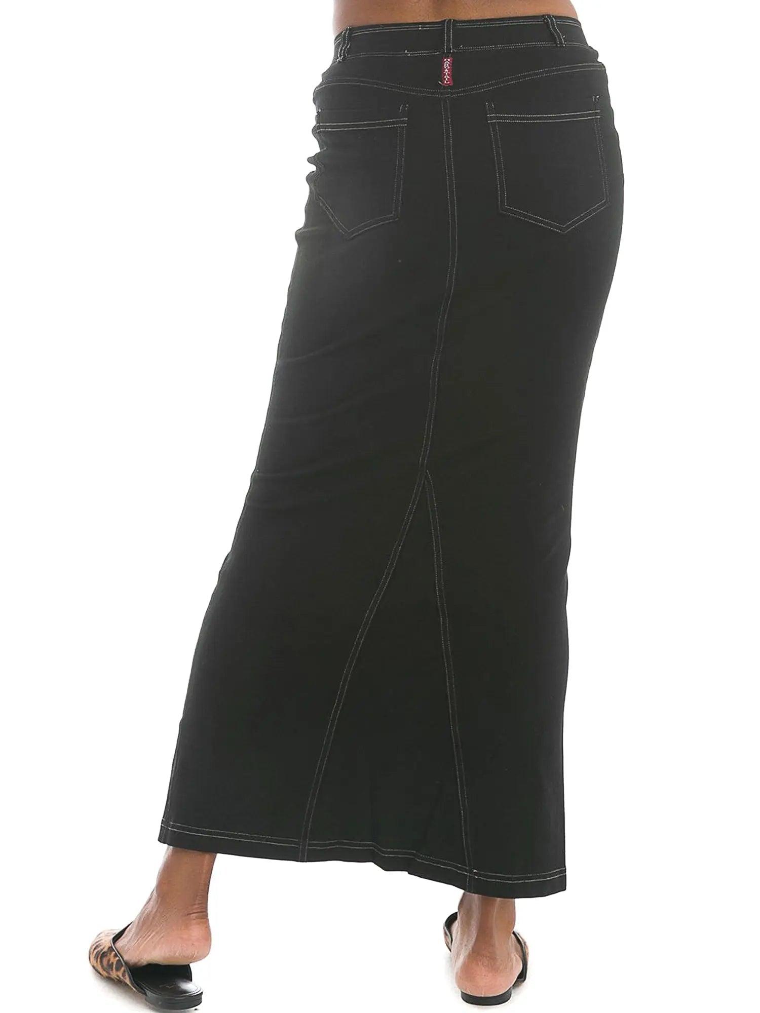 Hard Tail Long Denim Closed Slit Skirt (Style WJ-114) Product Image