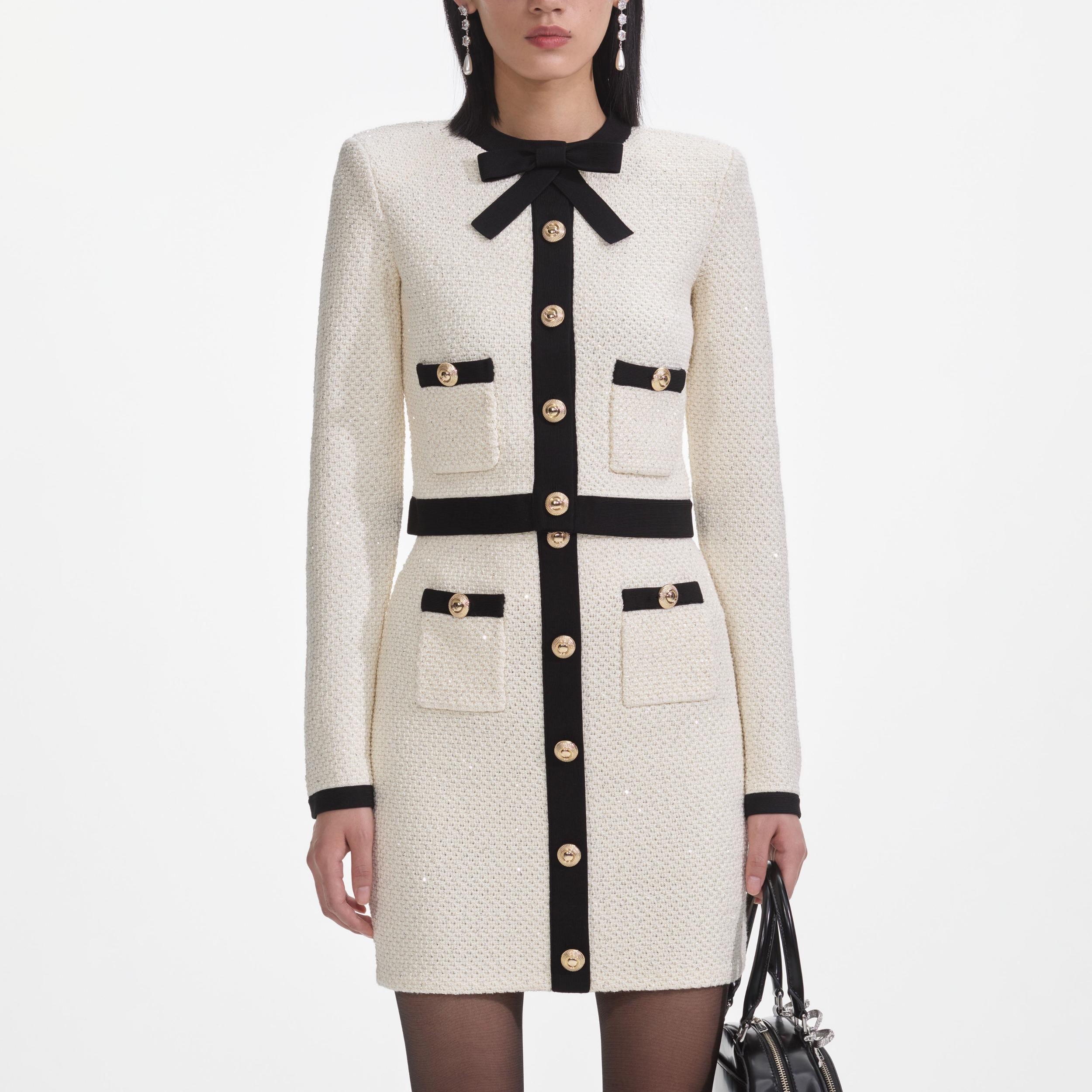 Cream Sequin Pussy Bow Cardigan Product Image