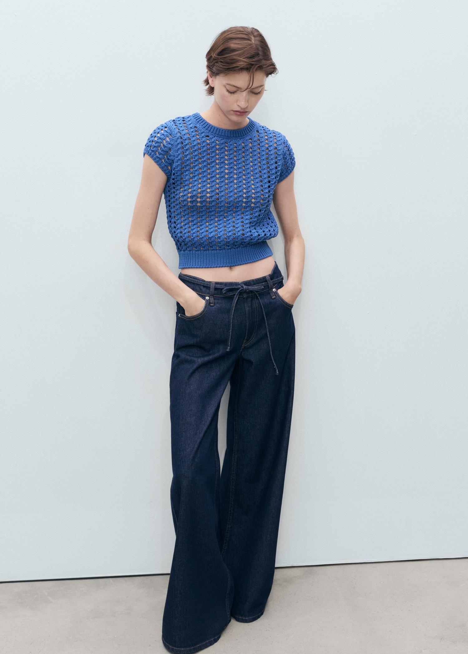 Short-sleeved crochet sweater - Women | MANGO USA Product Image