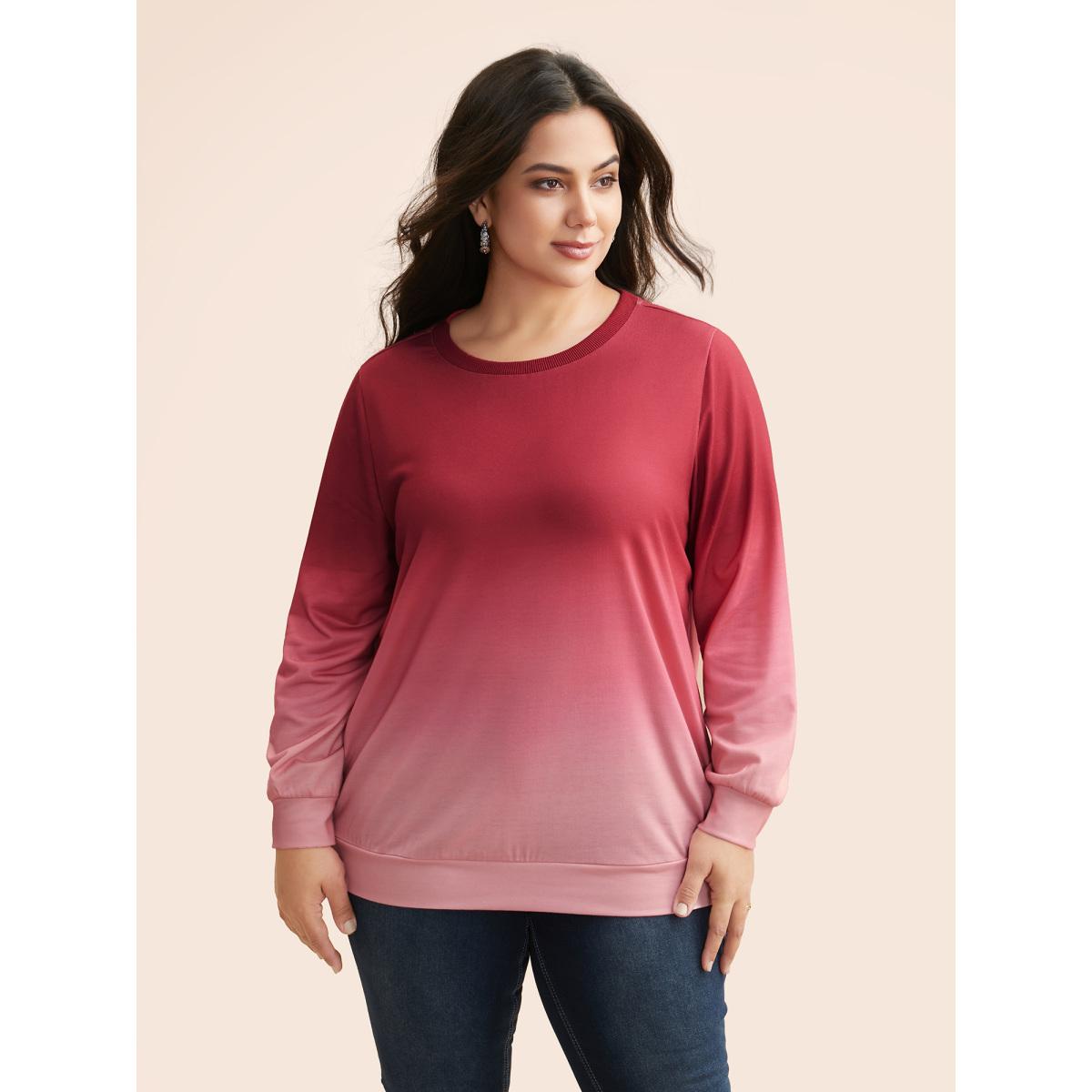 Plus Size Crew Neck Ombre Sweatshirt Women Multicolor Casual Non Round Neck Everyday Sweatshirts BloomChic 30/6X Product Image