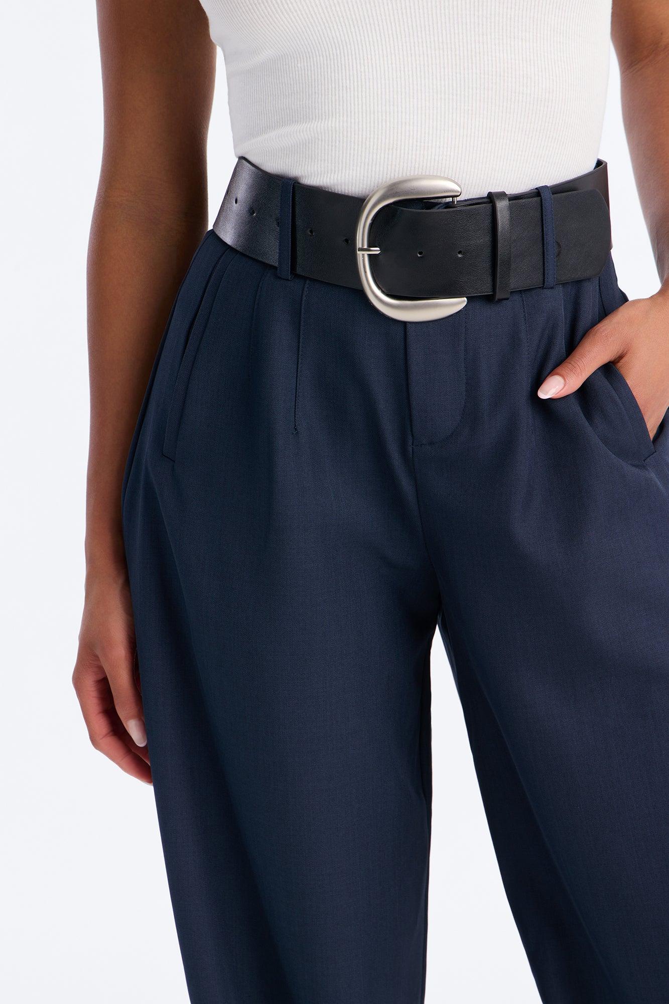 Rebecca Belted Barrel Trouser Pants - Navy Female Product Image