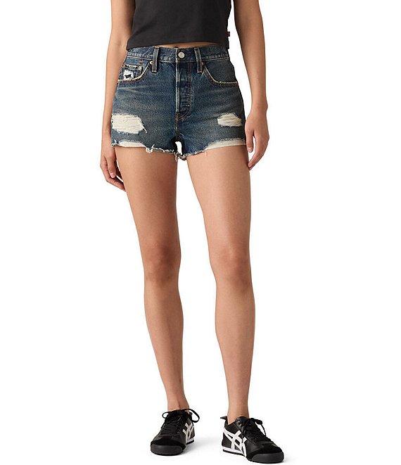 Levi's® 501® Original High-Rise Destructed Frayed Hem Denim Shorts Product Image