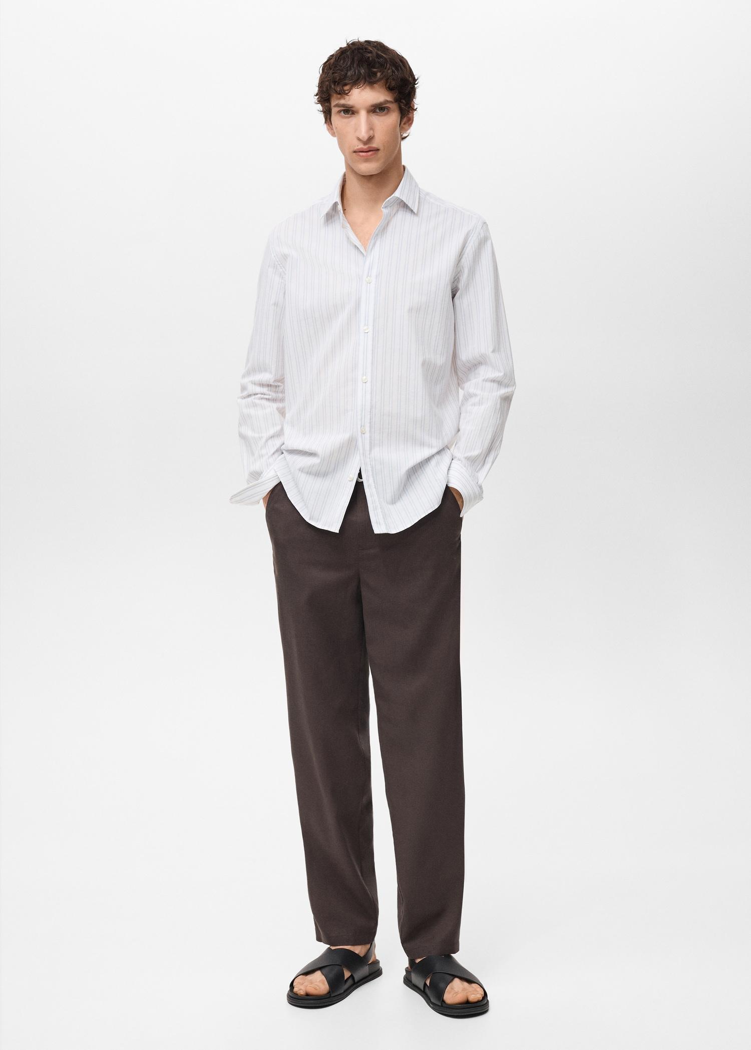 100% cotton regular-fit striped shirt - Men | MANGO USA Product Image