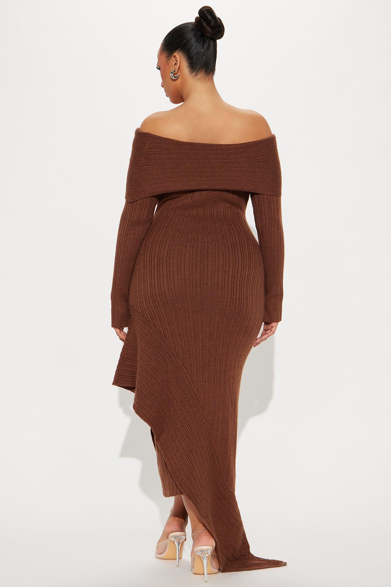 Dani Ruffle Sweater Maxi Dress - Chocolate Product Image