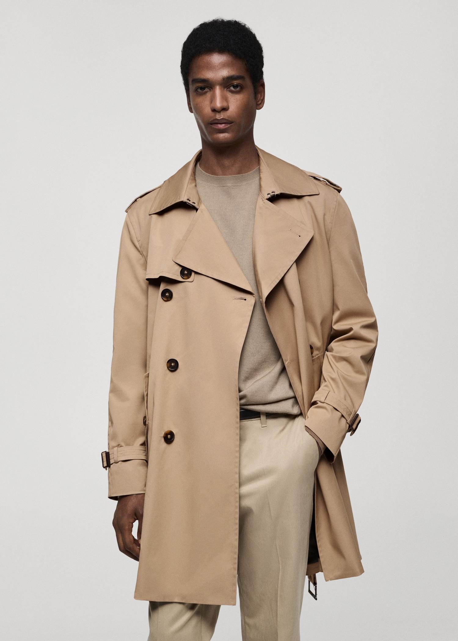 Water-repellent belted trench coat - Men | MANGO USA Product Image
