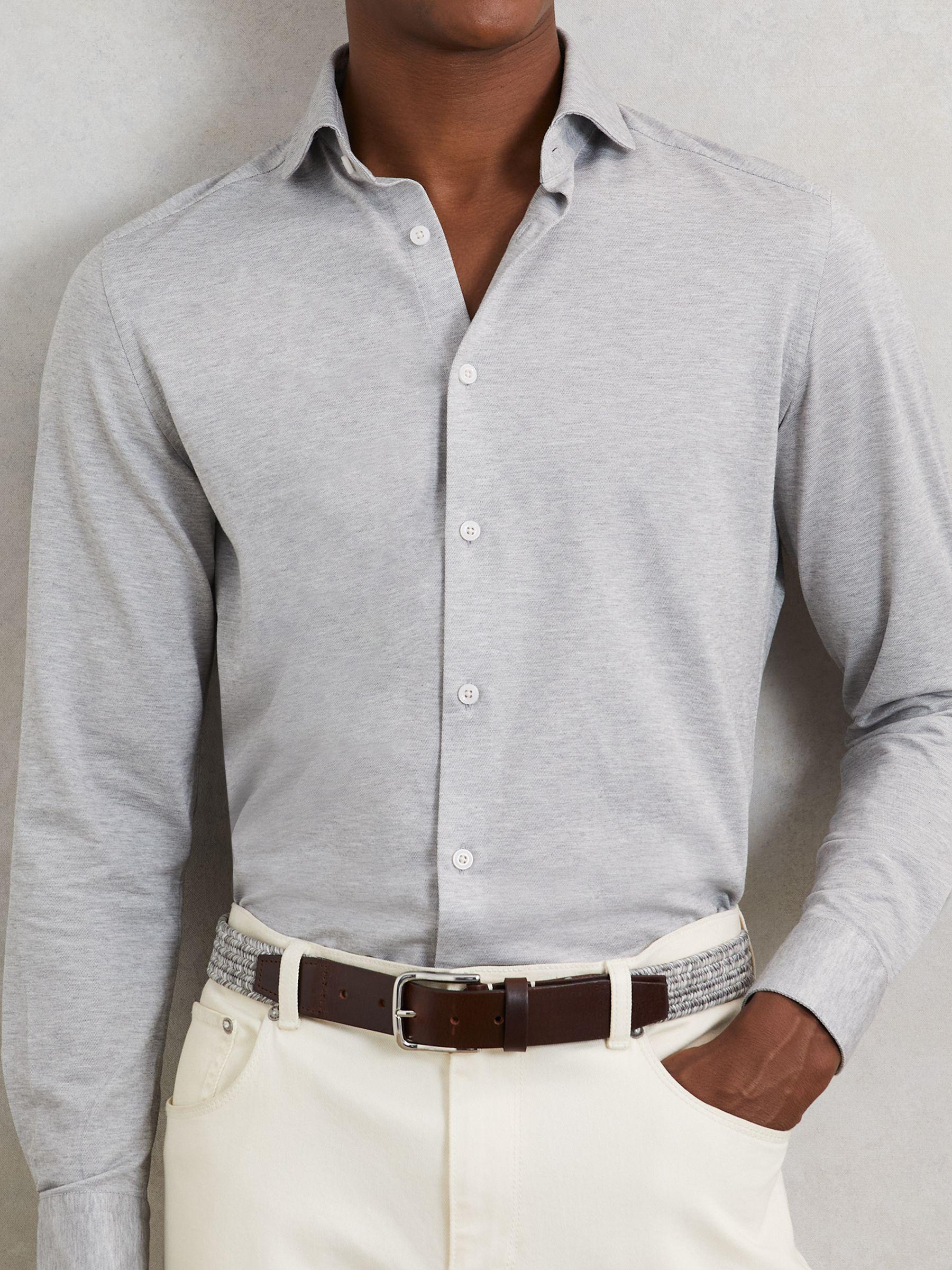 Webbing Belt With Leather Trim in Soft Grey Product Image